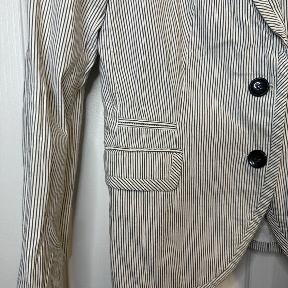 Zara Basic White With Blue Pin Stripes Open Front Classic Fit Blazer Size Med - Picture 8 of 11